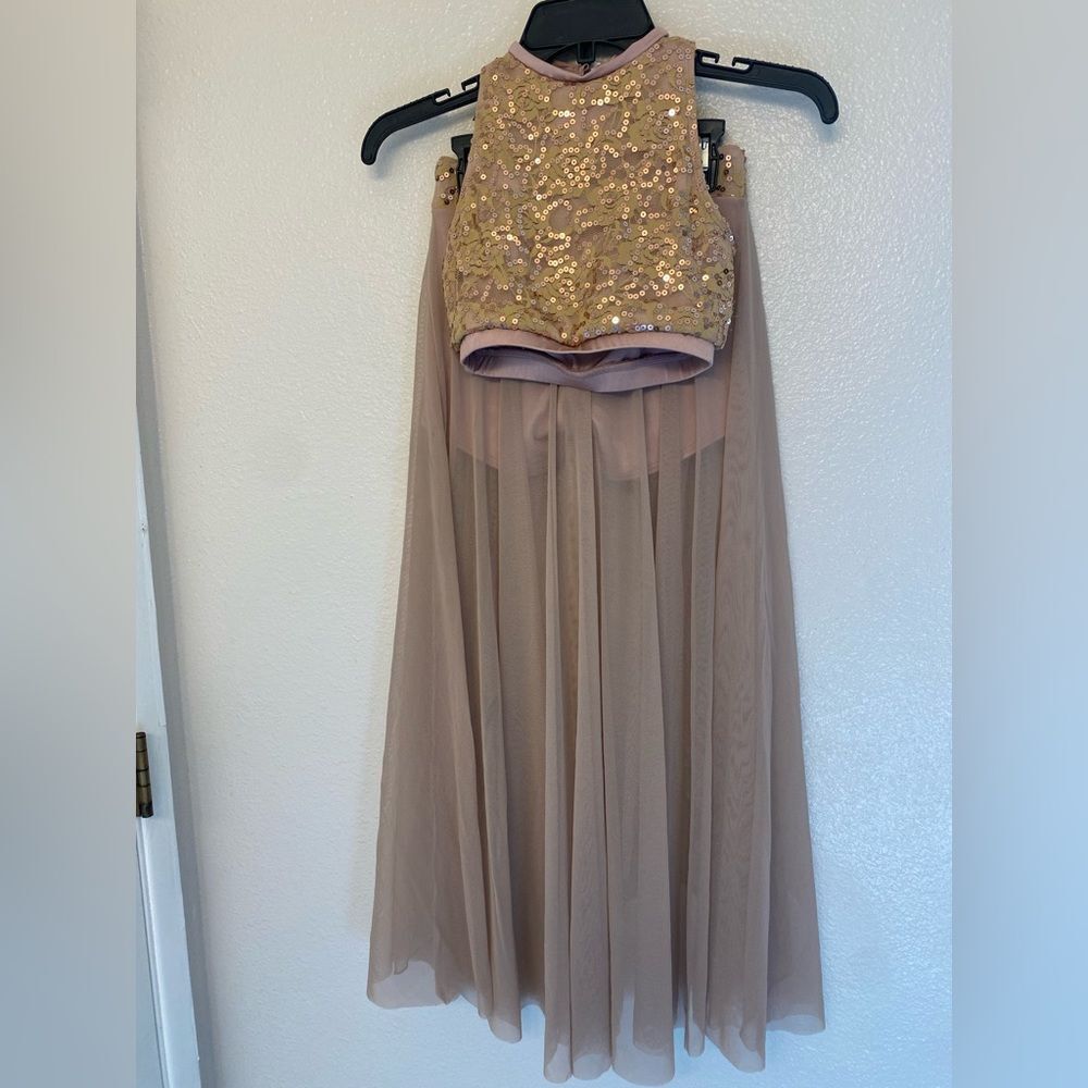 The Line up solo dance costume blush mauve lace 2 piece maxi skirt leotard XXS
